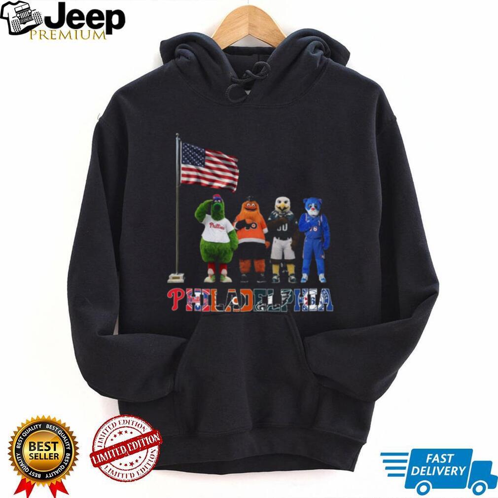 Philadelphia Sports Mascots American Flag Salute Black T Shirt