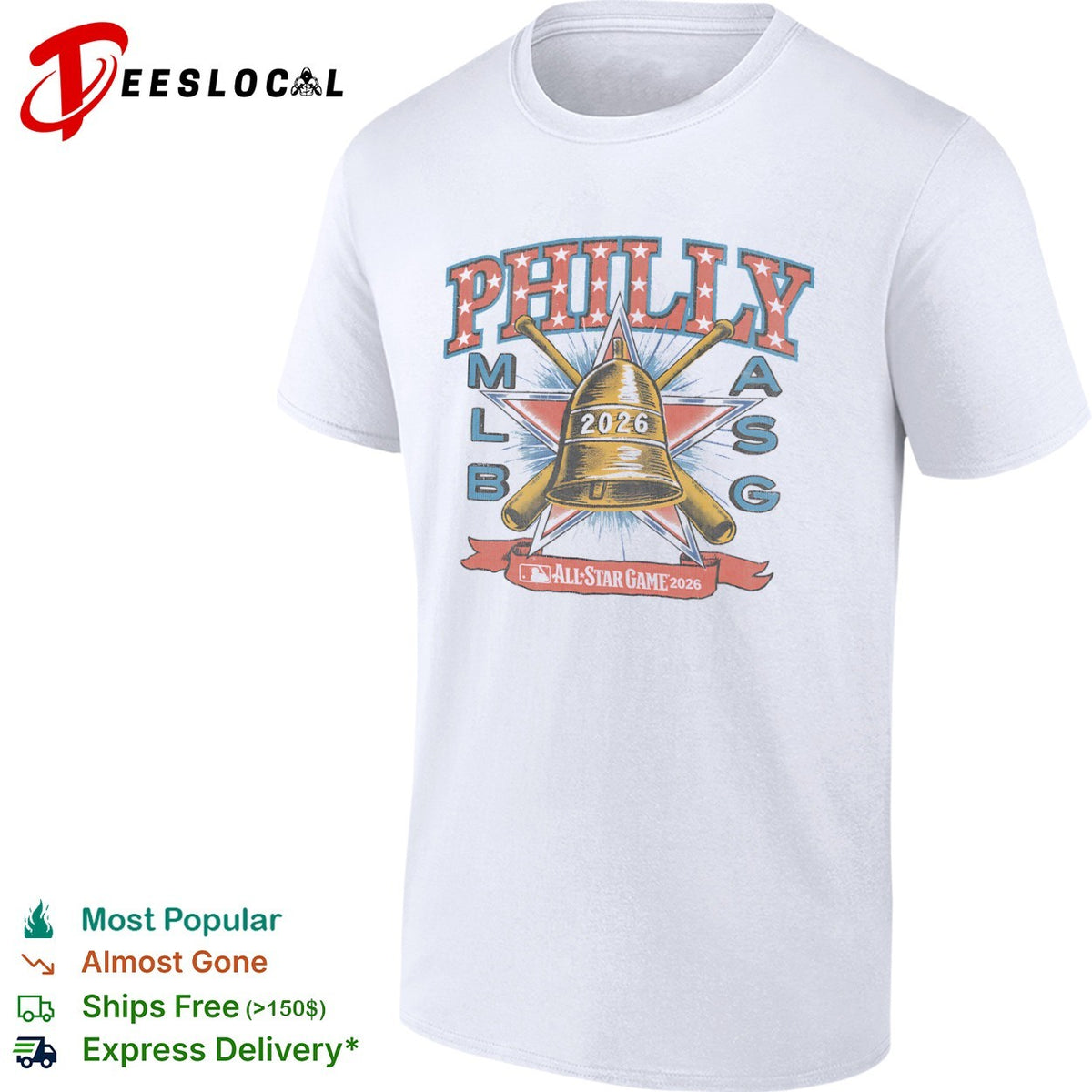 Philly MLB ASG 2026 All Star Game Bell Crossed Bats Patriotic Star shirt