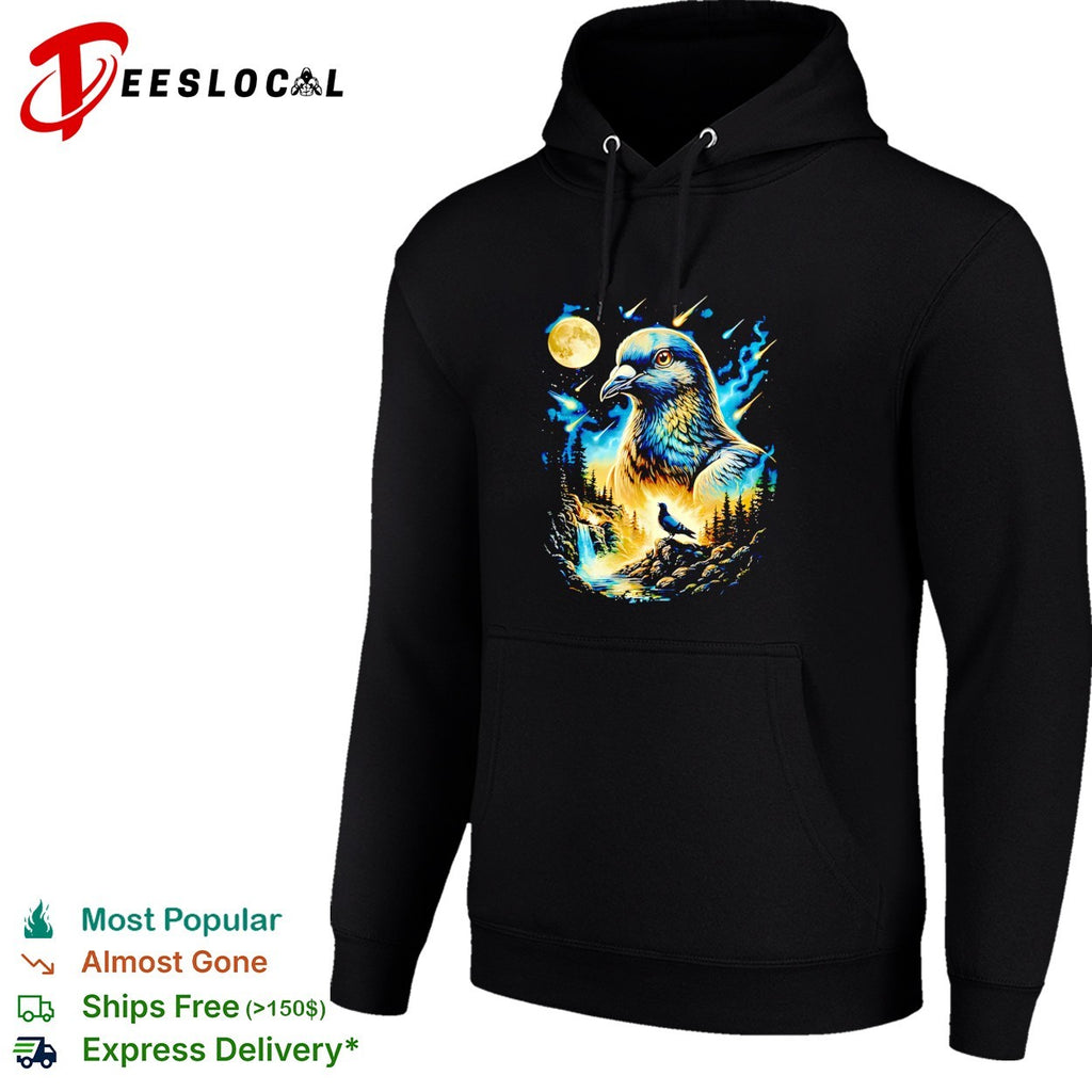 Pigeon bird galaxy moonlit night sky art shirt