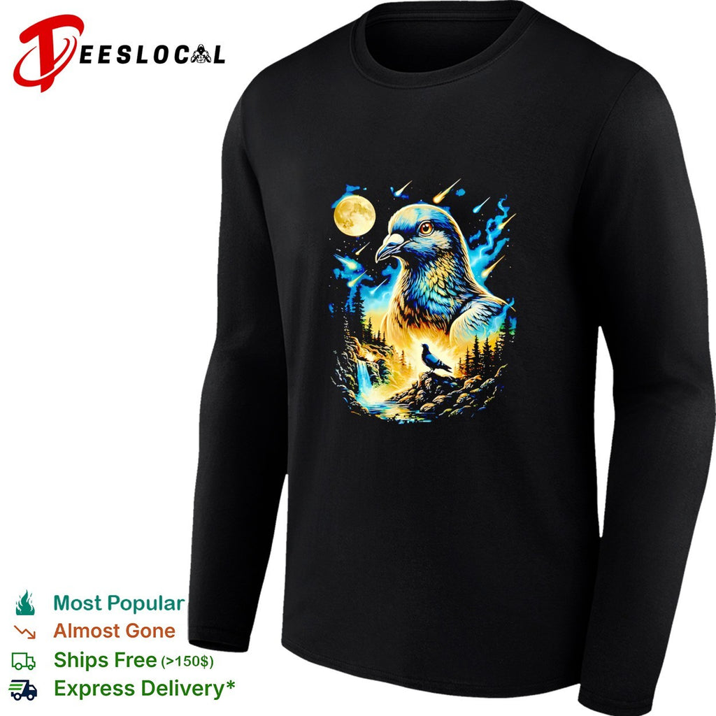 Pigeon bird galaxy moonlit night sky art shirt