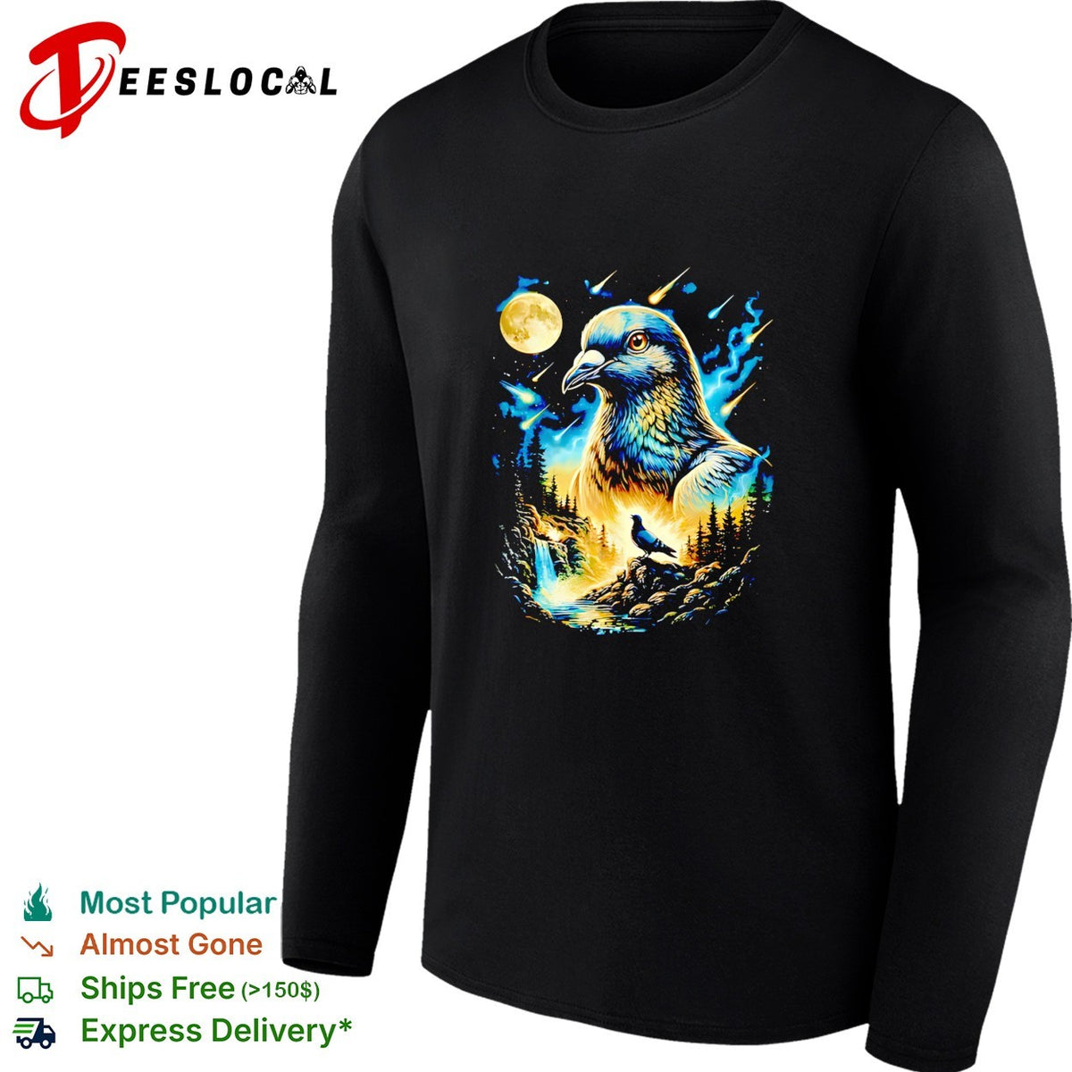 Pigeon bird galaxy moonlit night sky art shirt