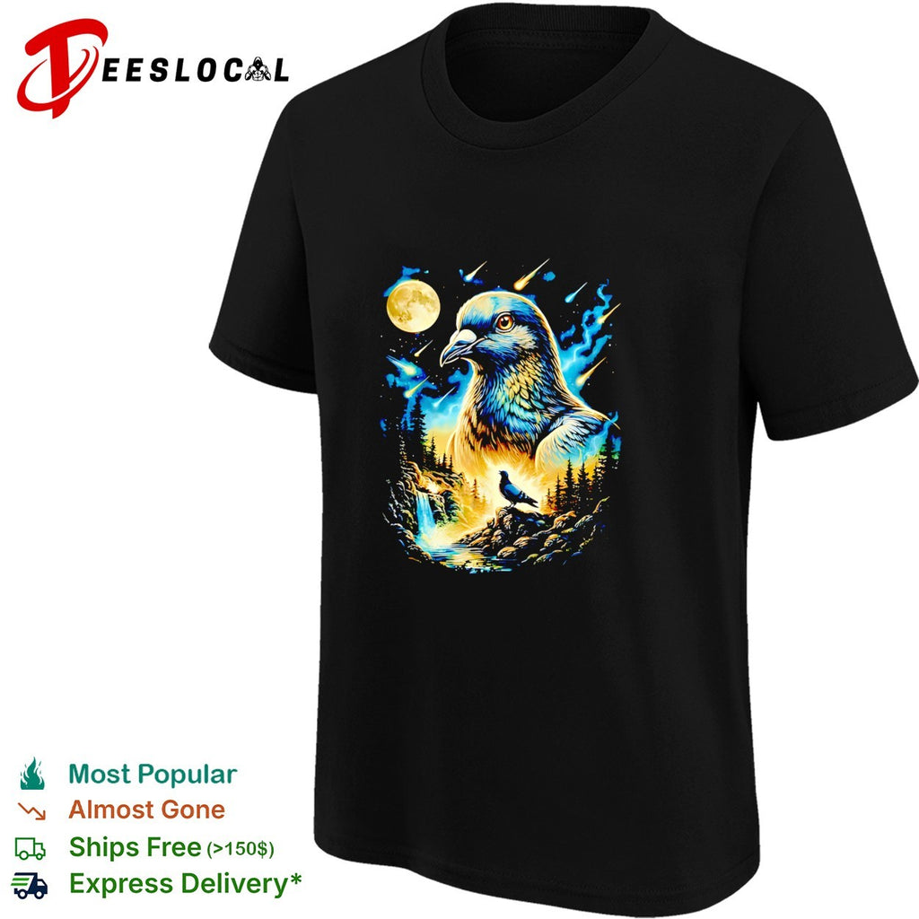 Pigeon bird galaxy moonlit night sky art shirt