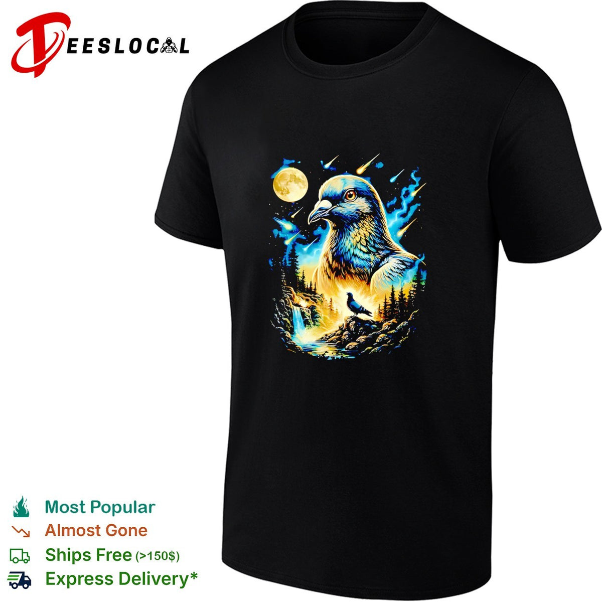 Pigeon bird galaxy moonlit night sky art shirt