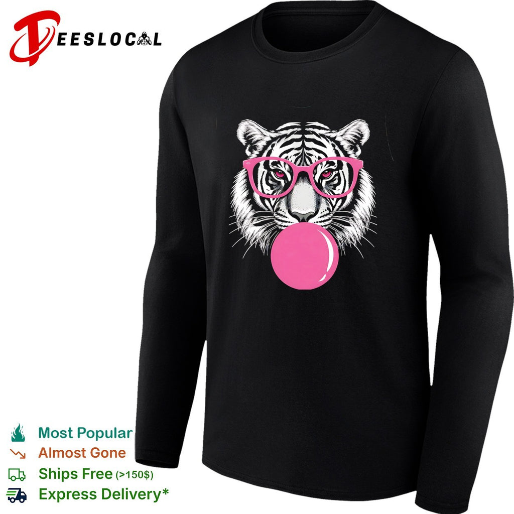 Pink Glasses Bubblegum Tiger Face Pop Art Illustration Print shirt