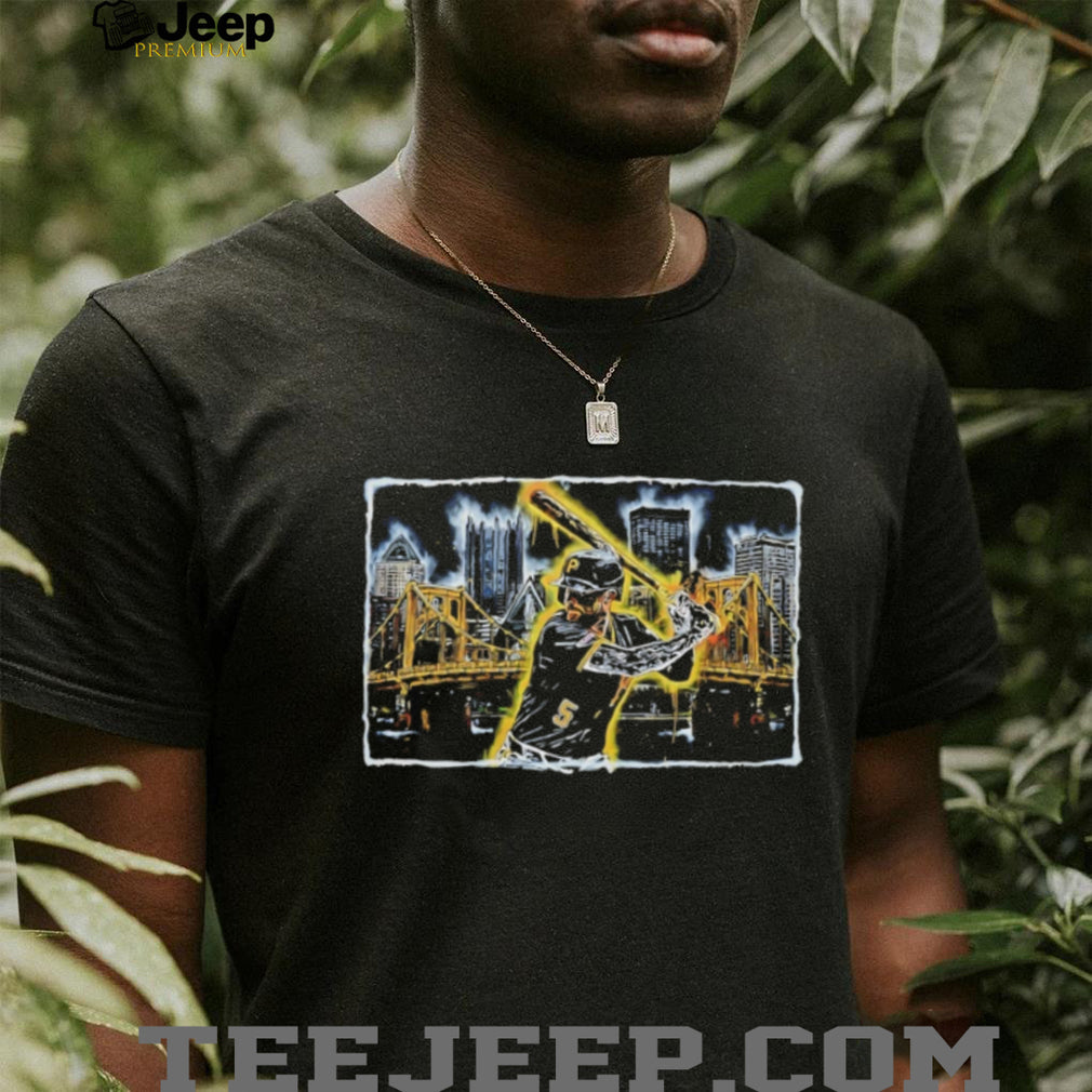 Pittsburgh Baseball Player City Skyline Bridge Graphic T Shirt