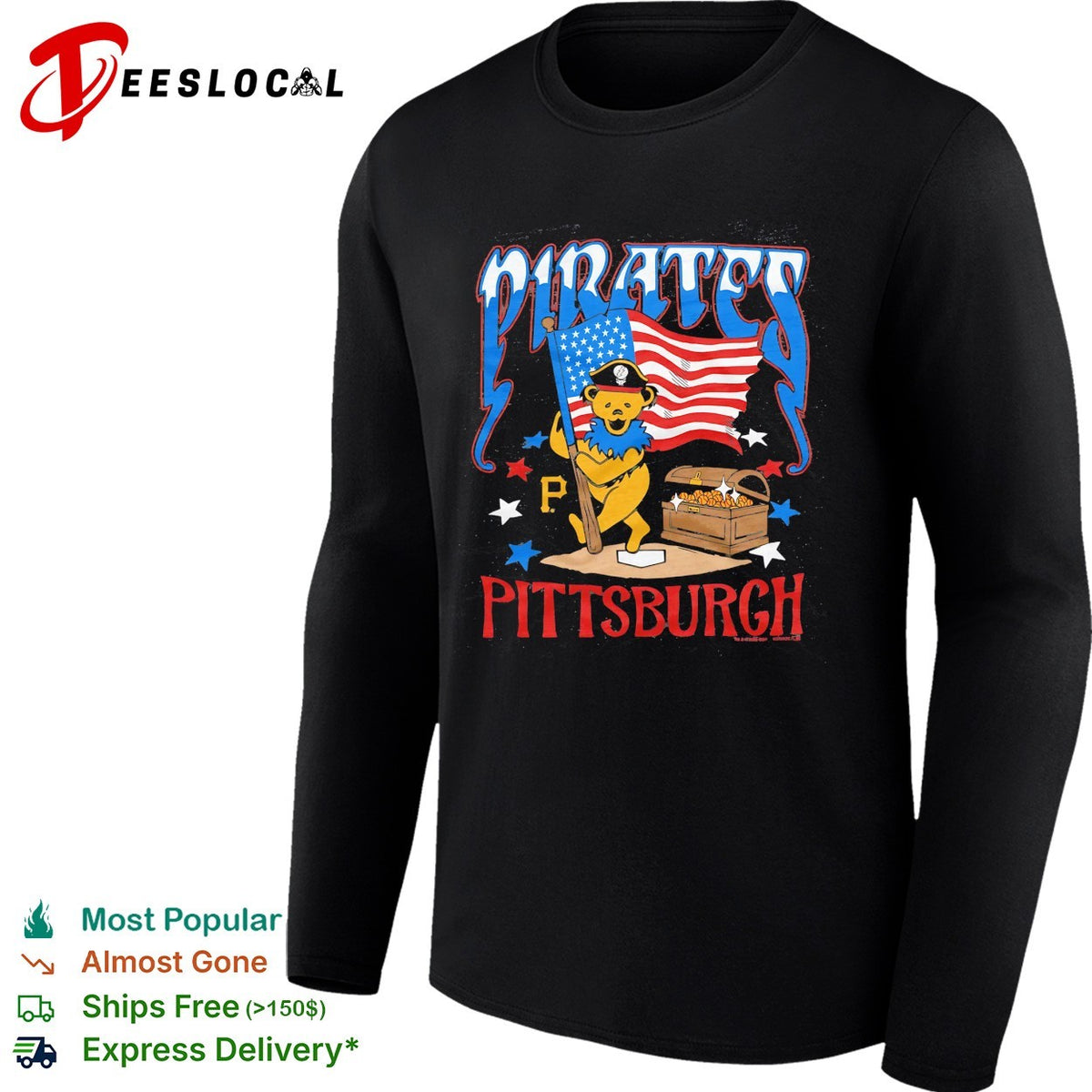Pittsburgh Pirates x Grateful Dead dancing bear flag MLB graphic shirt