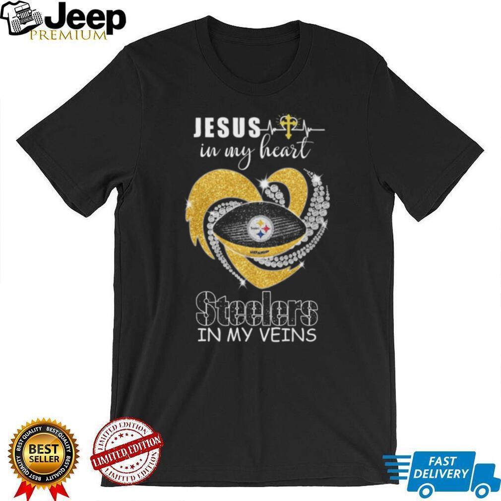 Pittsburgh ST Shirtlers In My Veins Jesus In My Heart Glitter Style Football T Shirt