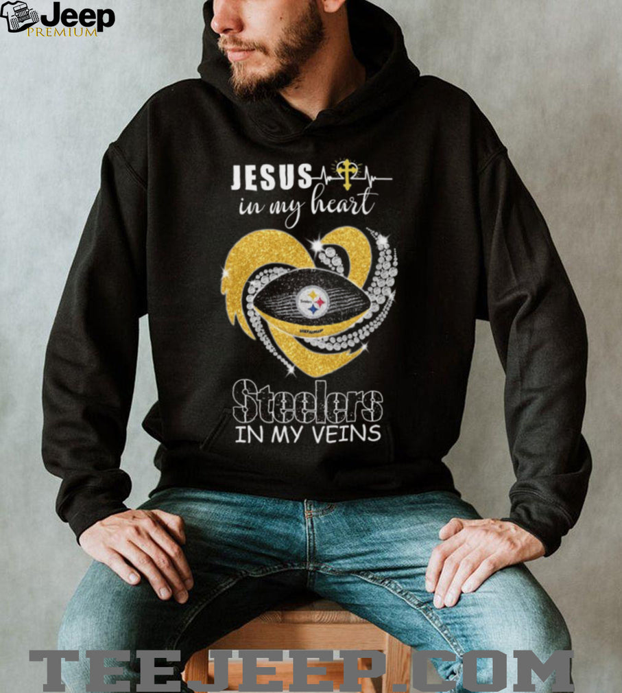 Pittsburgh ST Shirtlers In My Veins Jesus In My Heart Glitter Style Football T Shirt