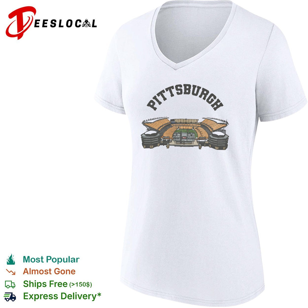 Pittsburgh football stadium aerial illustration arch text vintage art shirt