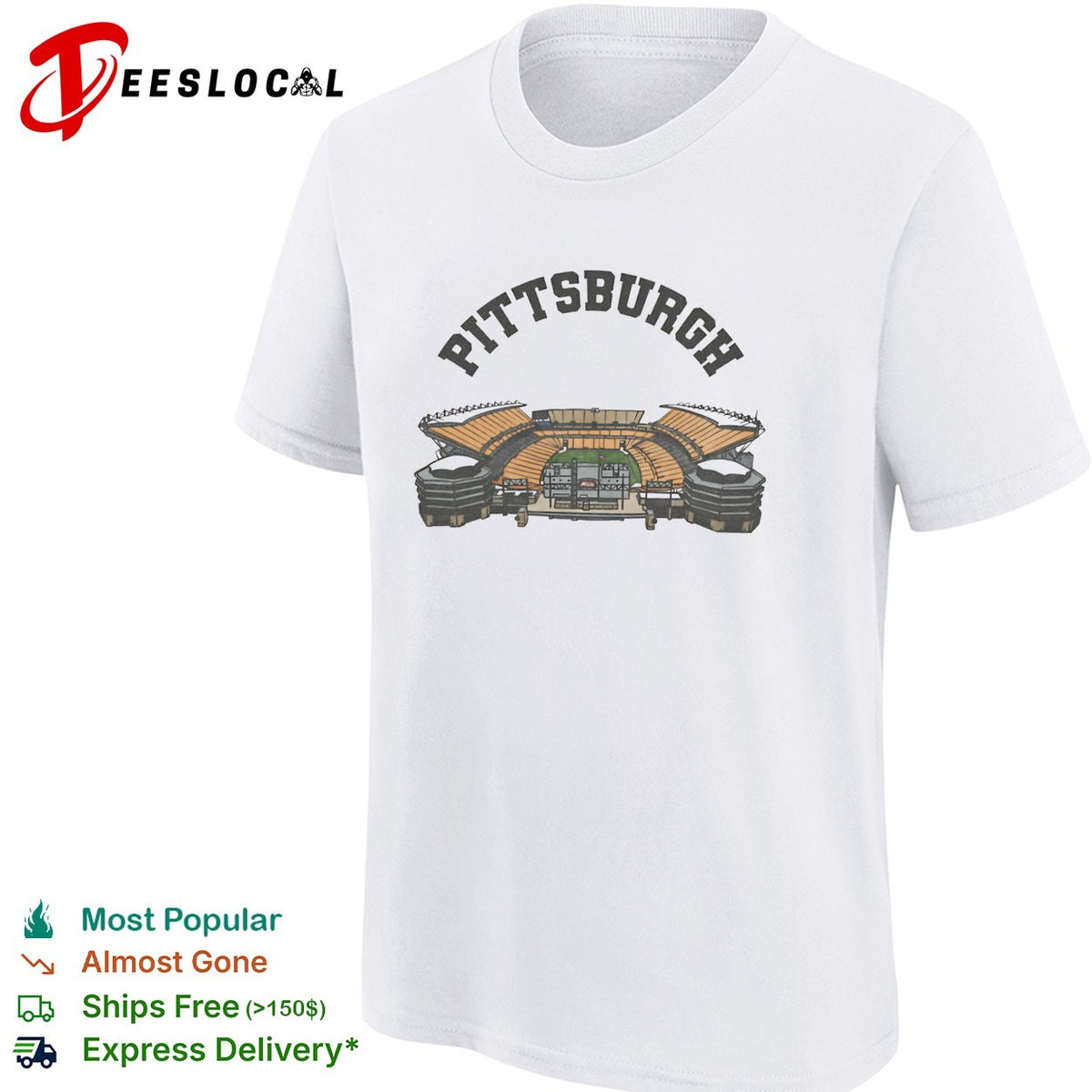 Pittsburgh football stadium aerial illustration arch text vintage art shirt
