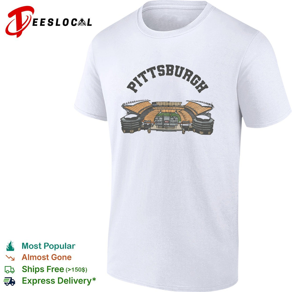 Pittsburgh football stadium aerial illustration arch text vintage art shirt