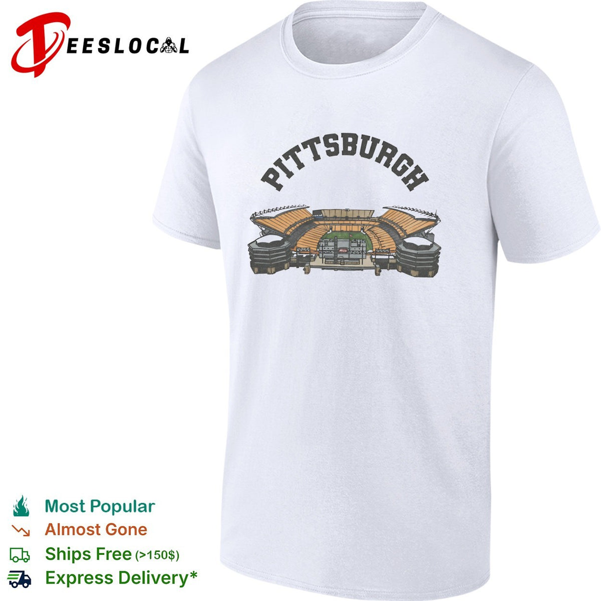 Pittsburgh football stadium aerial illustration arch text vintage art shirt