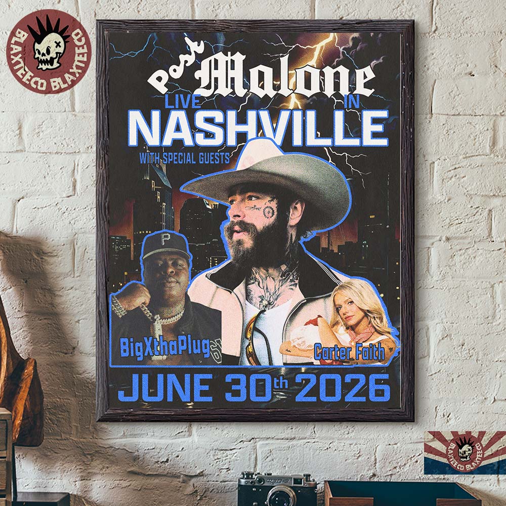 Post Malone Live In Nashville TN 2026 With BigXthaPlug And Carter Faith On June 30 2026 Poster Canvas