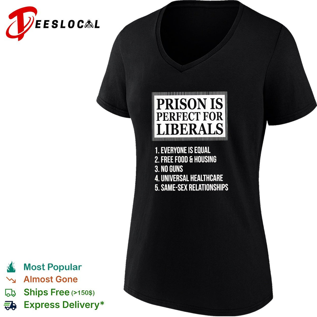 Prison is perfect for liberals satirical numbered list bold lettering shirt