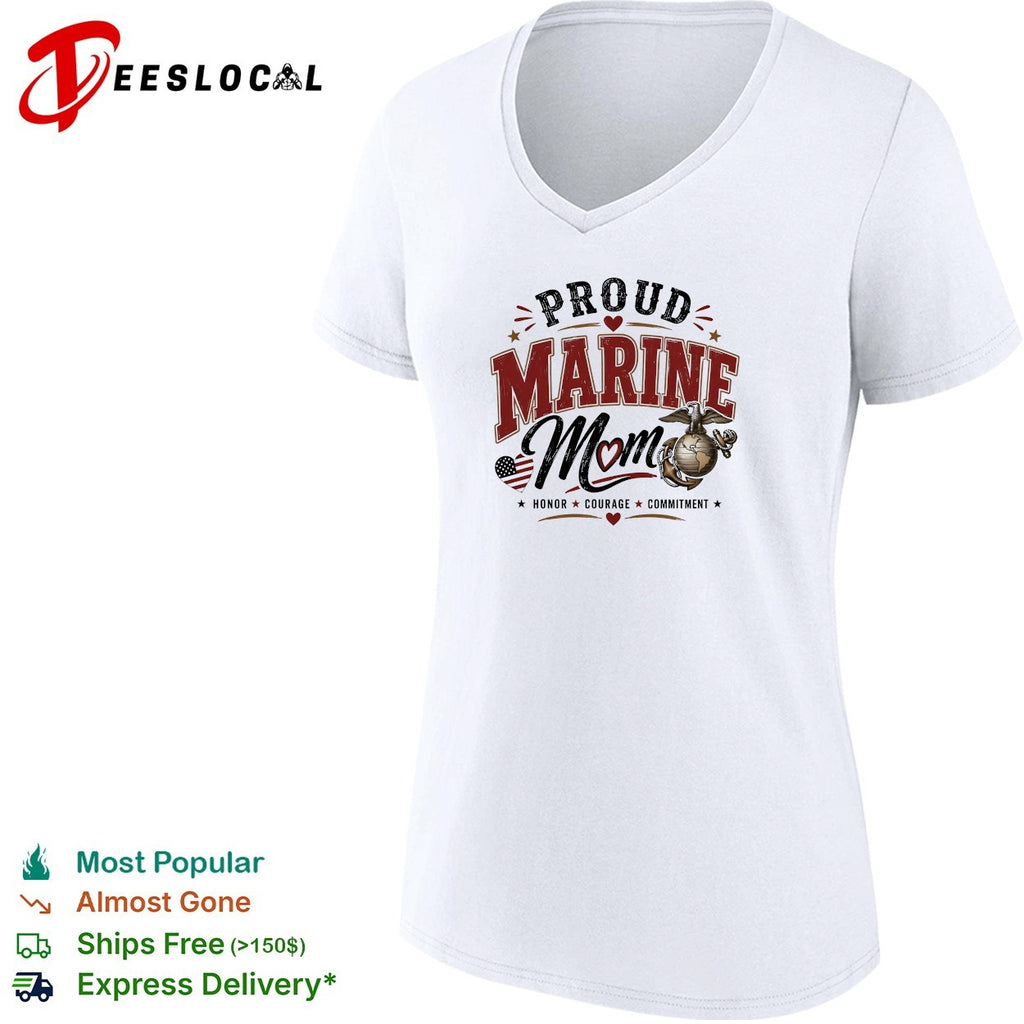 Proud Marine Mom honor courage commitment eagle emblem patriotic version two art shirt