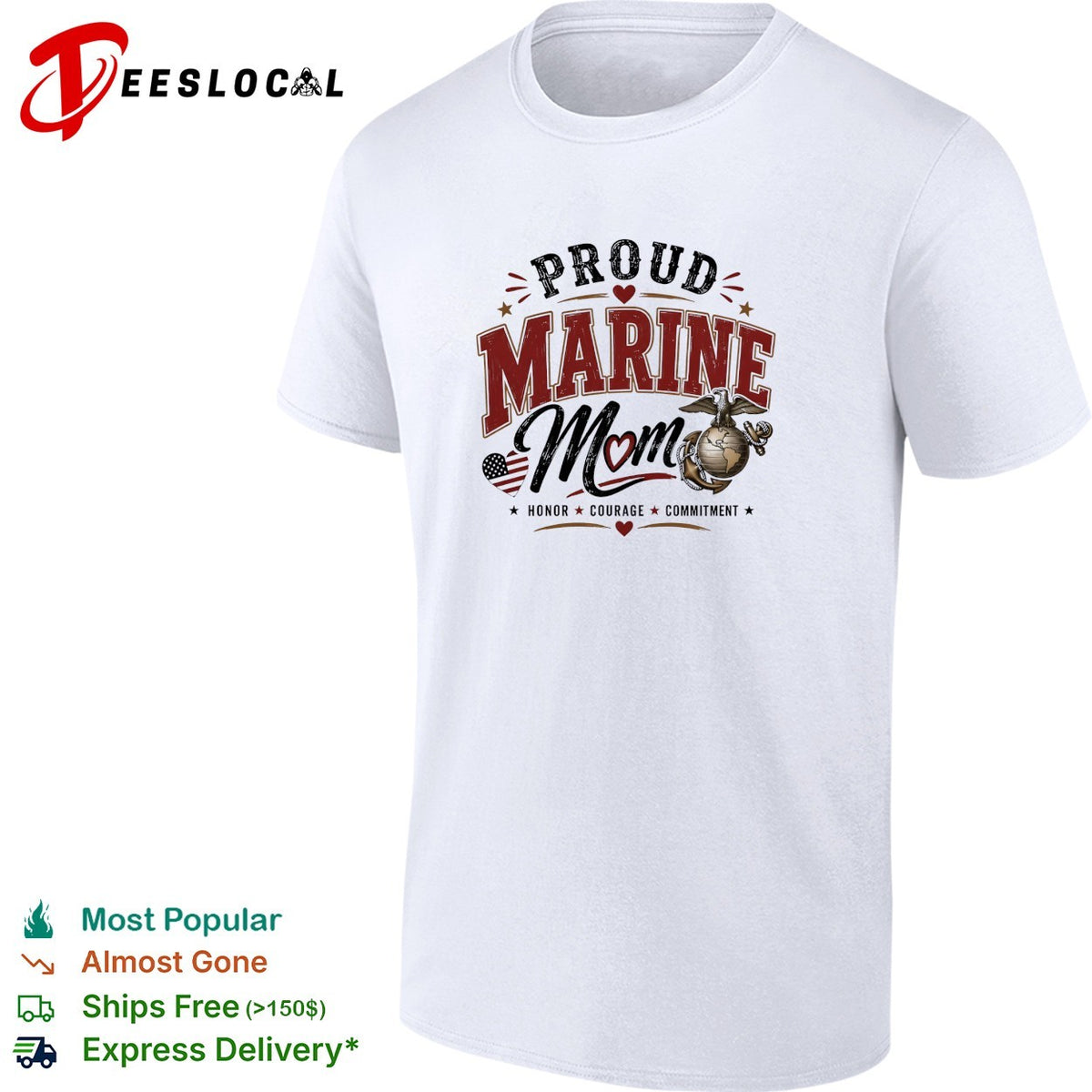 Proud Marine Mom honor courage commitment eagle emblem patriotic version two art shirt