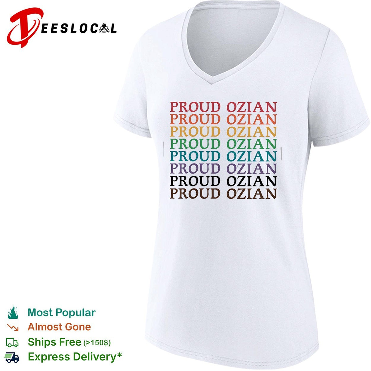 Proud Ozian rainbow multicolor repeated bold text LGBTQ Wizard of Oz fan shirt