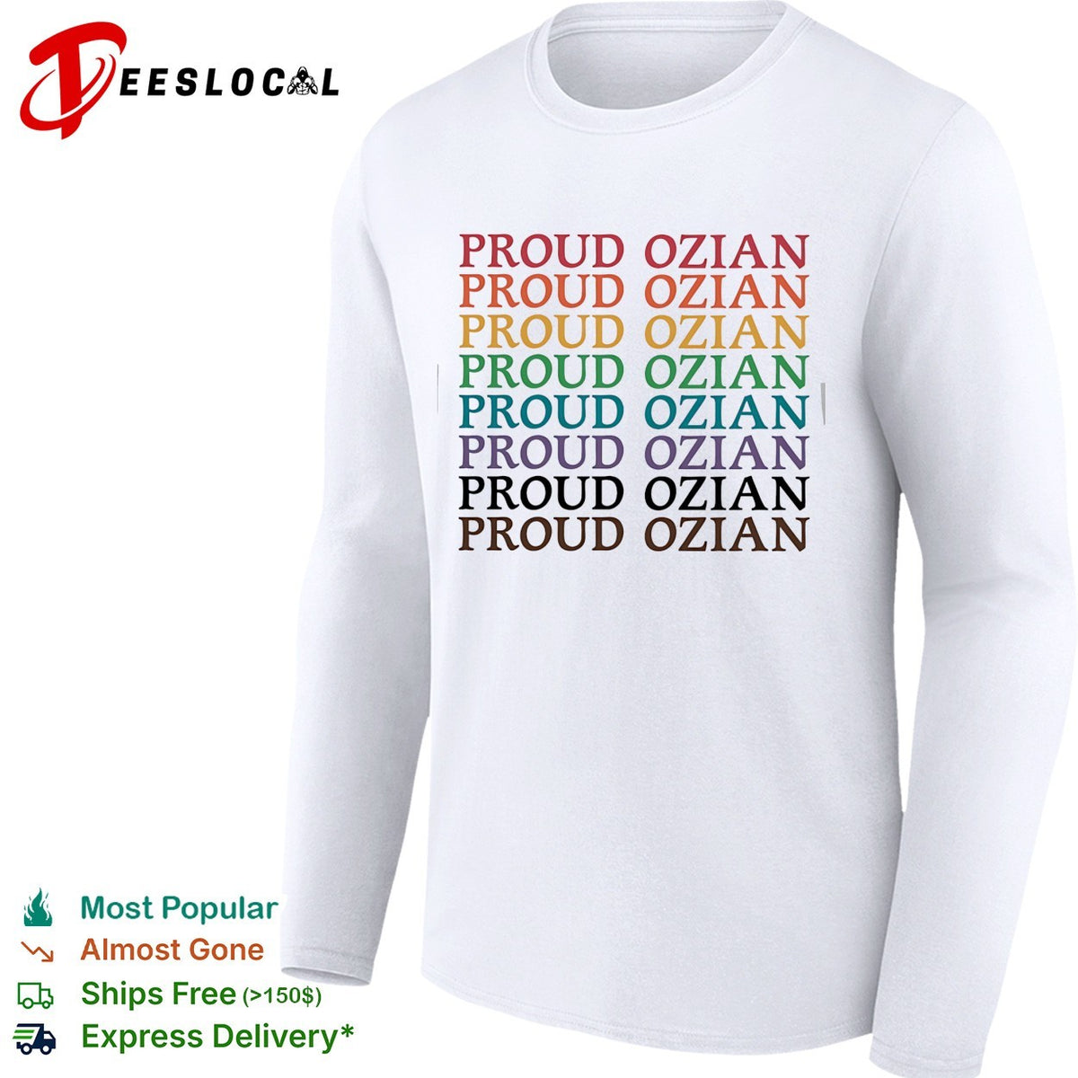 Proud Ozian rainbow multicolor repeated bold text LGBTQ Wizard of Oz fan shirt
