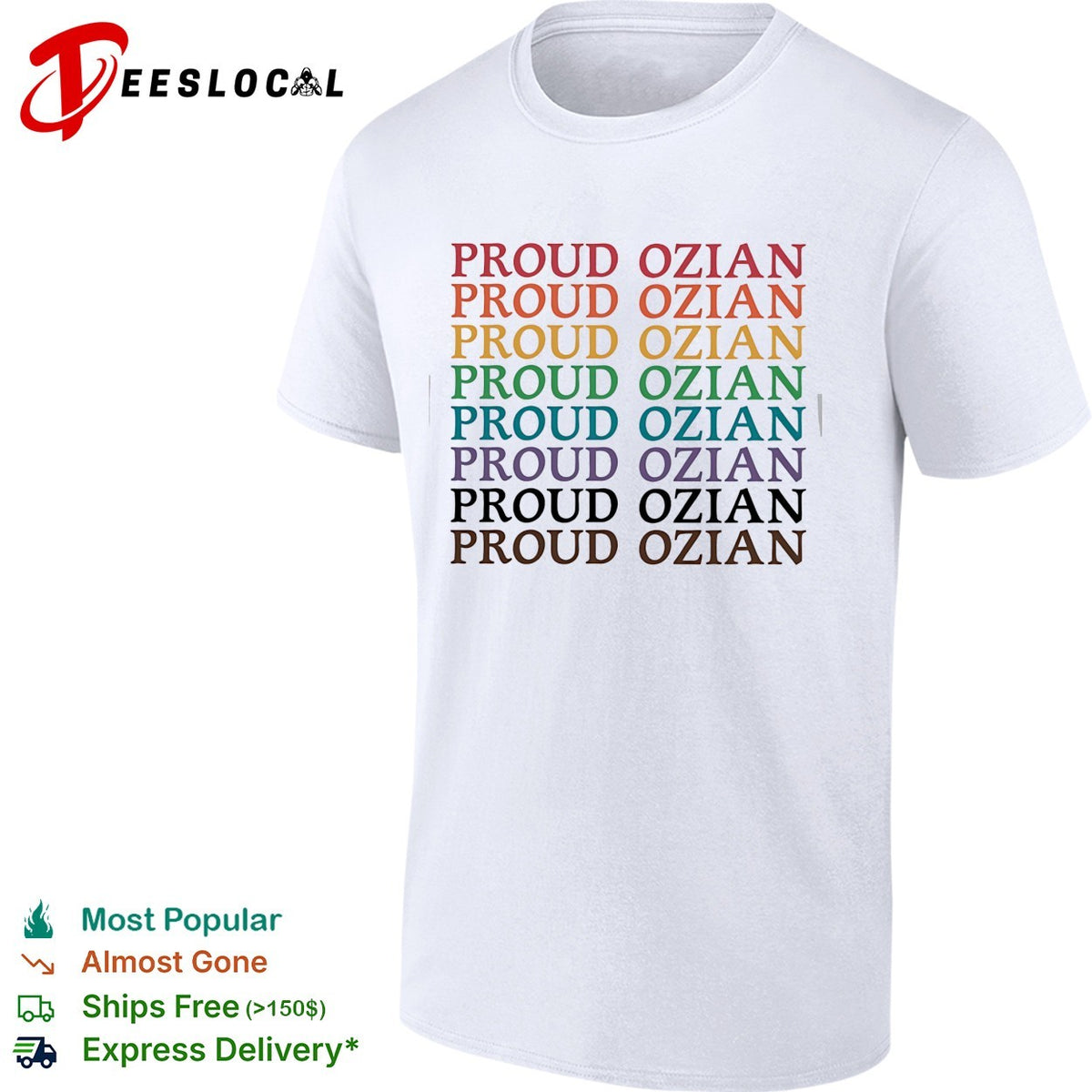 Proud Ozian rainbow multicolor repeated bold text LGBTQ Wizard of Oz fan shirt