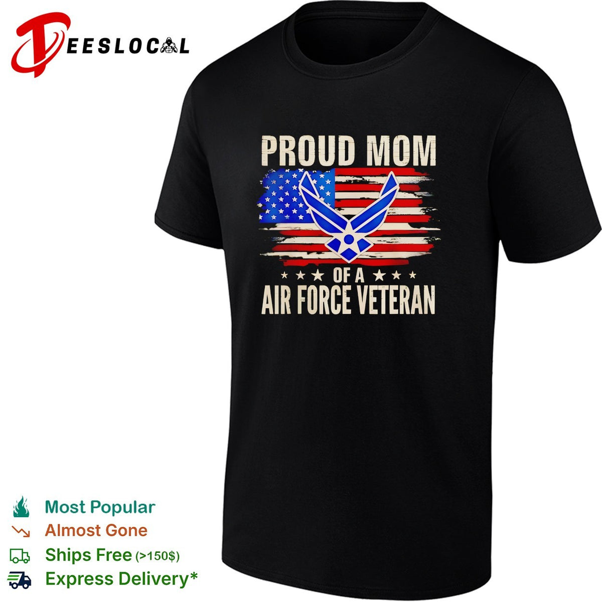 Proud mom of an Air Force Veteran USA flag distressed patriotic art shirt