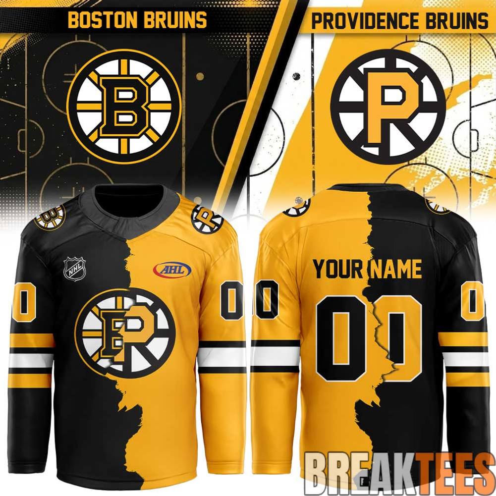 Providence Bruins x Boston Bruins Mashup Logo Custom Hockey Jersey