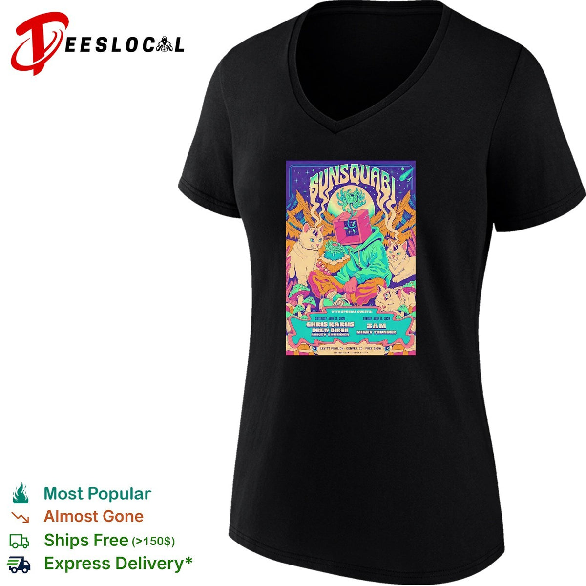 Psychedelic animated creatures neon music festival concert framed poster art shirt
