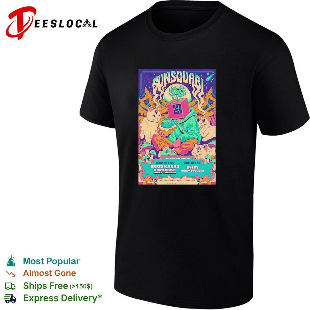 Psychedelic animated creatures neon music festival concert framed poster art shirt