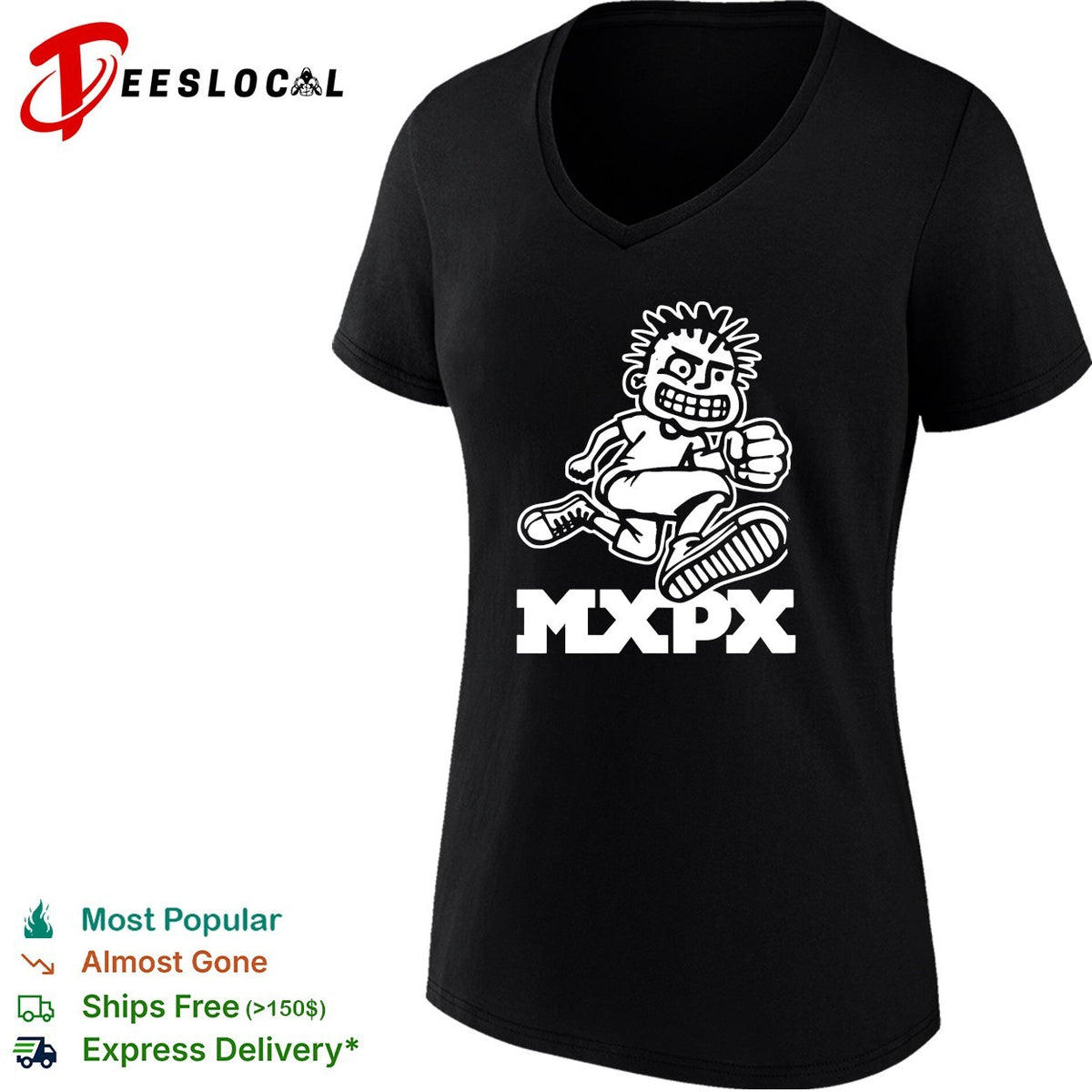Punk rock cartoon mascot running fist bold band logo art shirt