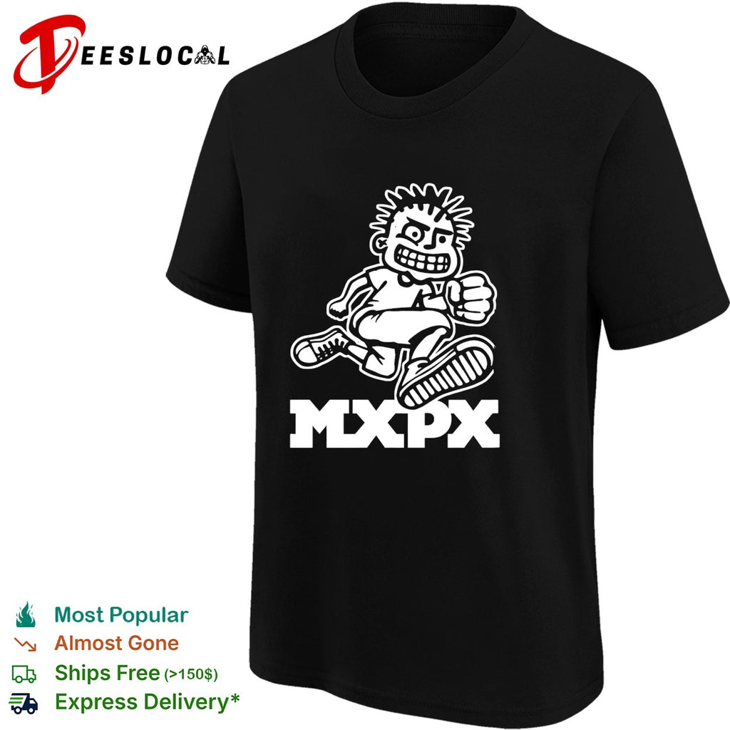 Punk rock cartoon mascot running fist bold band logo art shirt