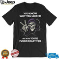 Purple Hooded Skeleton “Fuckin Krazy Too” Peace Sign Tee