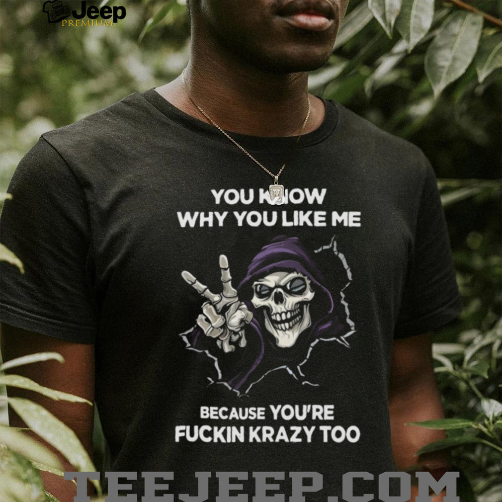 Purple Hooded Skeleton “Fuckin Krazy Too” Peace Sign Tee