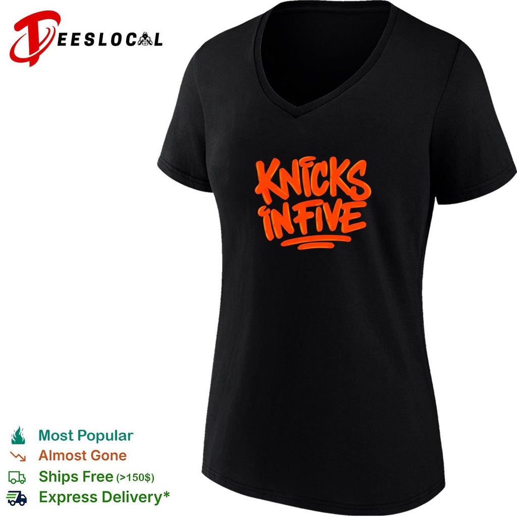 Knicks in five hand lettered graffiti style basketball graphic shirt