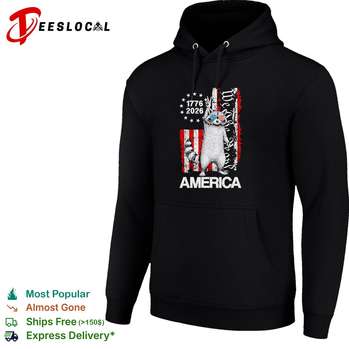 Raccoon 1776-2026 America We The People vintage USA flag patriotic celebration shirt