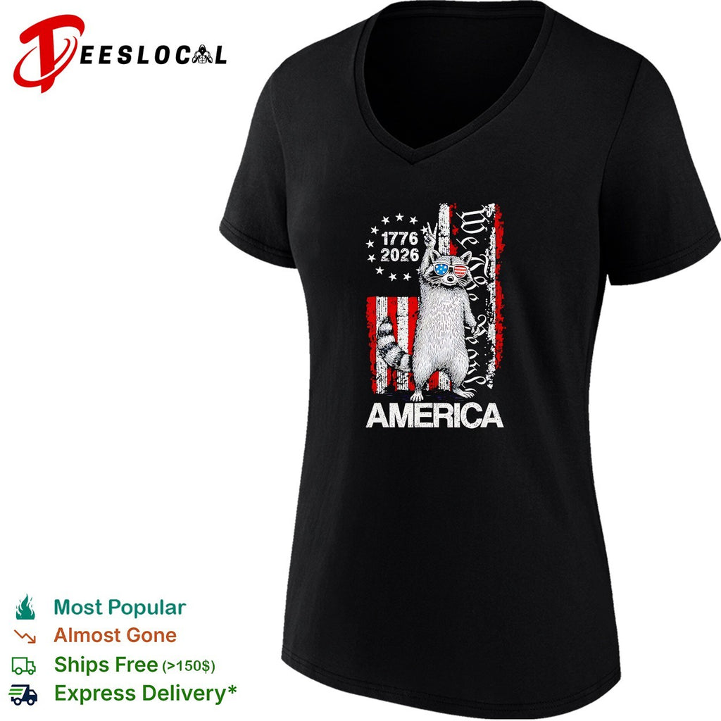 Raccoon 1776-2026 America We The People vintage USA flag patriotic celebration shirt