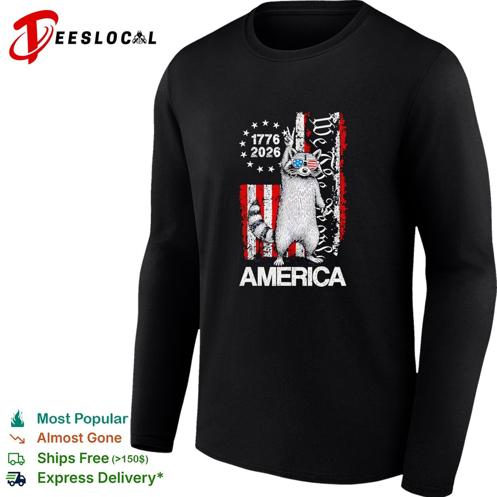 Raccoon 1776-2026 America We The People vintage USA flag patriotic celebration shirt