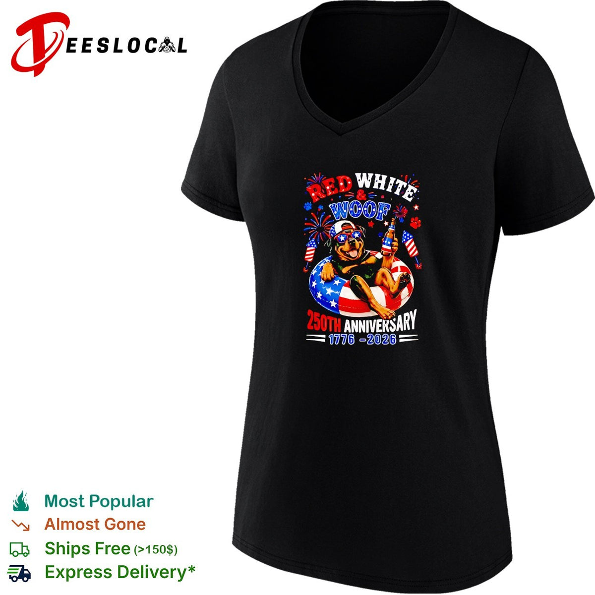 Red White and Woof Rottweiler 250th anniversary 1776 2026 4th of July shirt