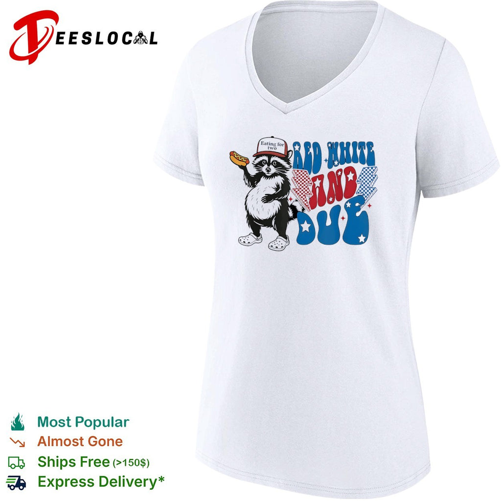 Red white and due eating for two fat raccoon shirt