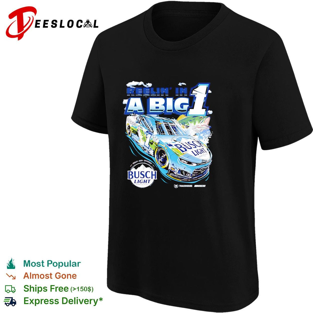 Reelin’ in a big 1 Ross Chastain Busch Light bass fishing NASCAR shirt