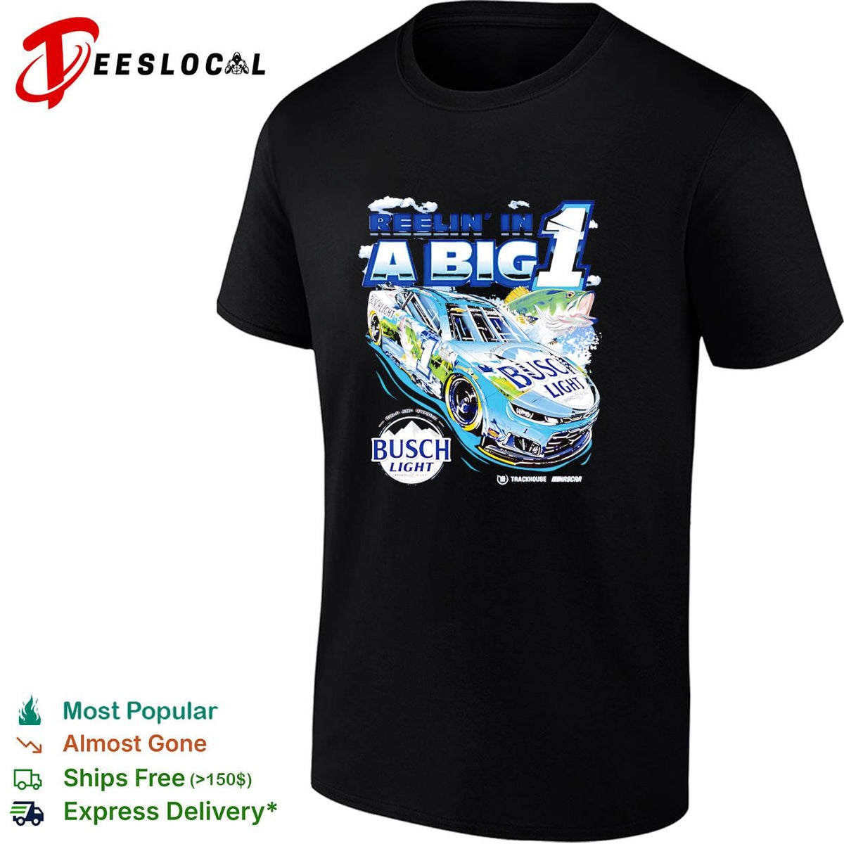 Reelin’ in a big 1 Ross Chastain Busch Light bass fishing NASCAR shirt