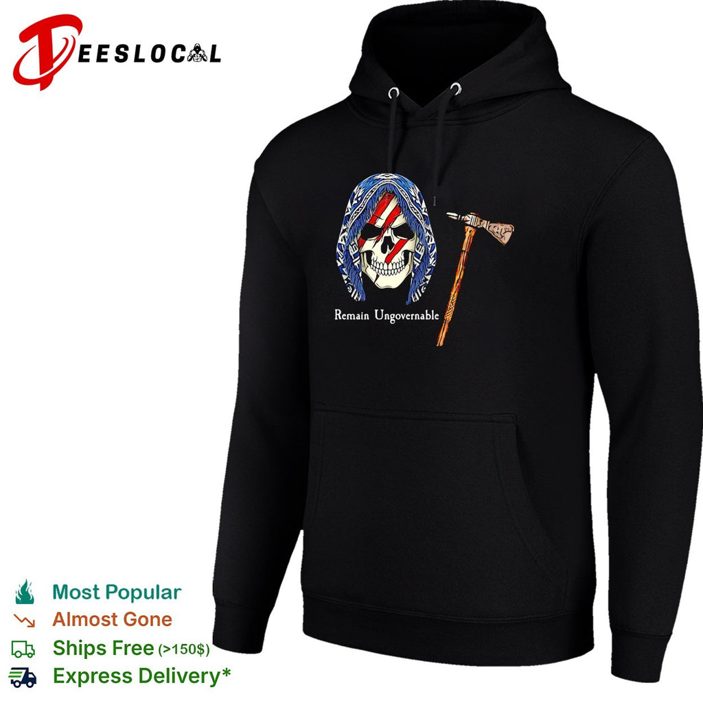 Remain ungovernable skull American flag tomahawk graphic shirt