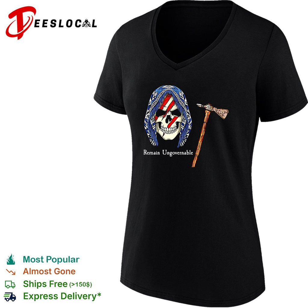 Remain ungovernable skull American flag tomahawk graphic shirt