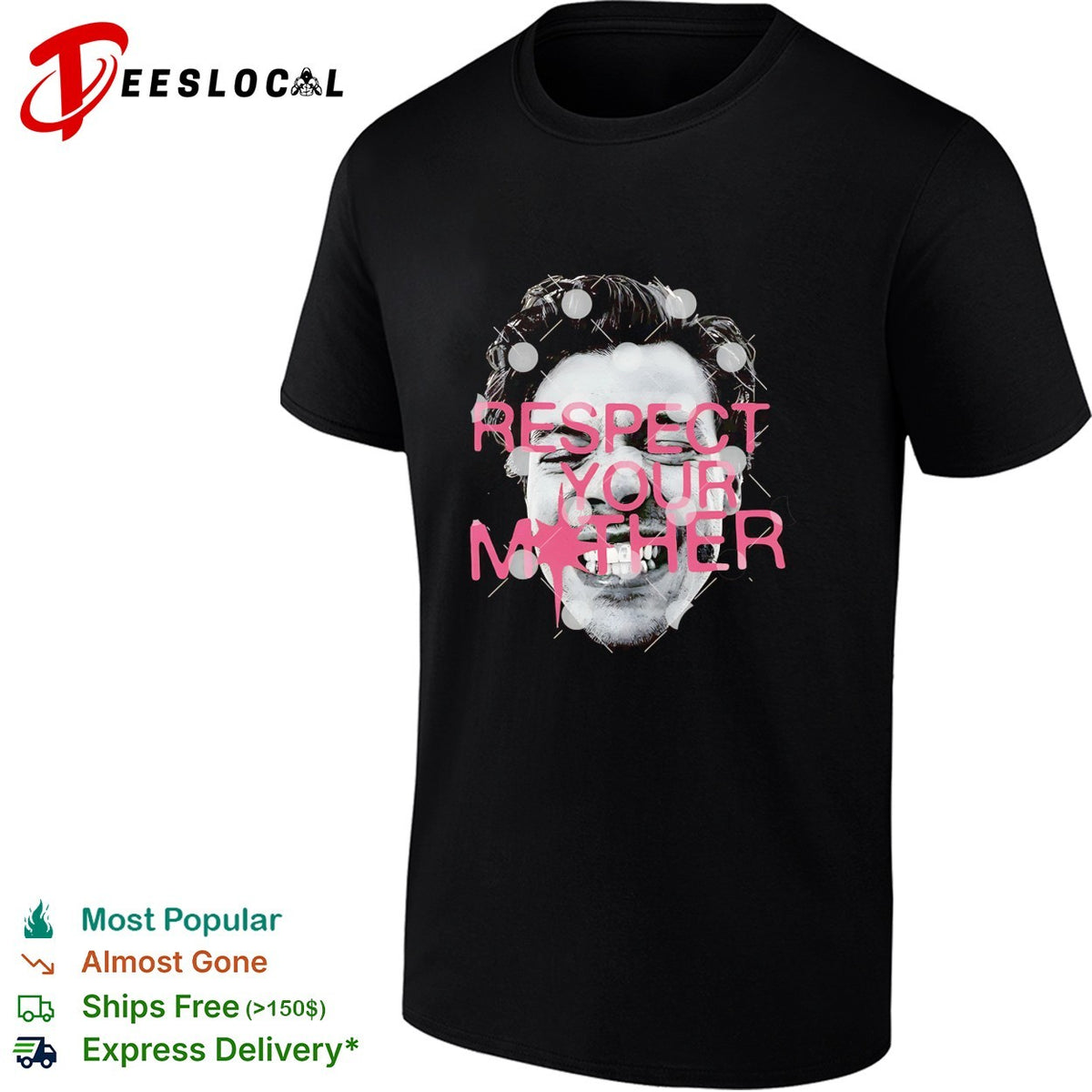 Respect your mother punk man bold pink text graphic shirt