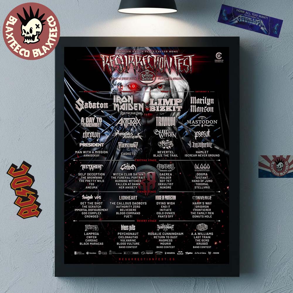Resurrection Fest 2026 Full Lineup In Viveiro Spain From 1 To 4 July 2026 Home Decor Poster Canvas