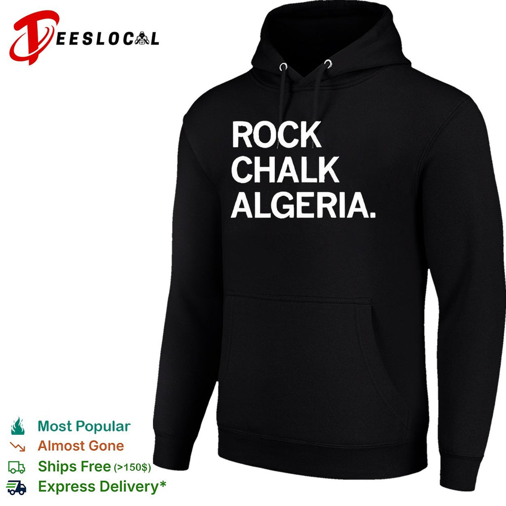 Rock Chalk Algeria bold green and white college chant style lettering graphic shirt