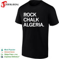 Rock Chalk Algeria bold green and white college chant style lettering graphic shirt