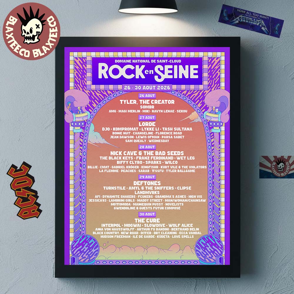 Rock En Seine 2026 Festival Lineup At Domaine National De Saint Cloud From 26 To 39 August 2026 Home Decor Poster Canvas