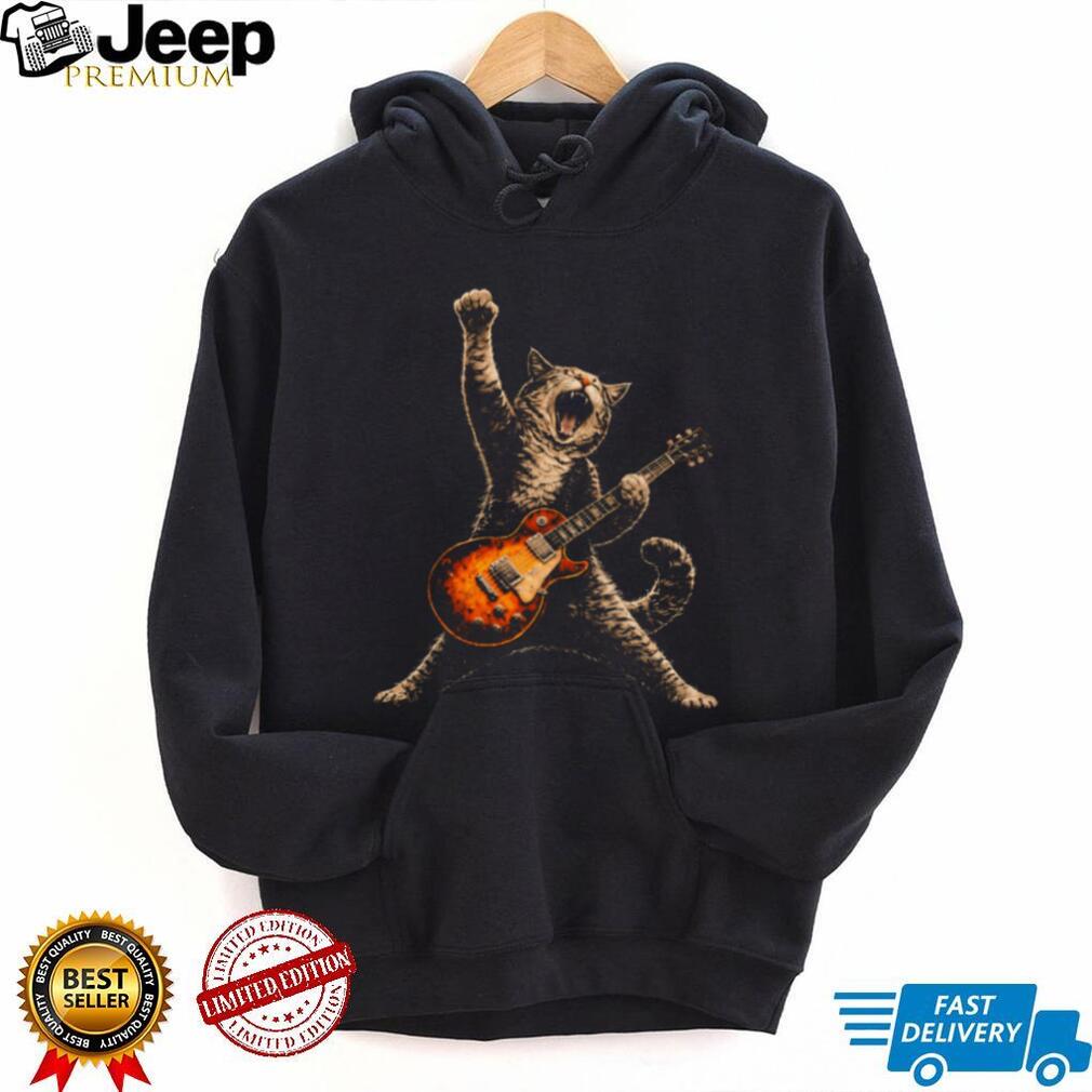 Rock and Roll Cat Playing Electric Guitar Heavy Metal Kitty T Shirt