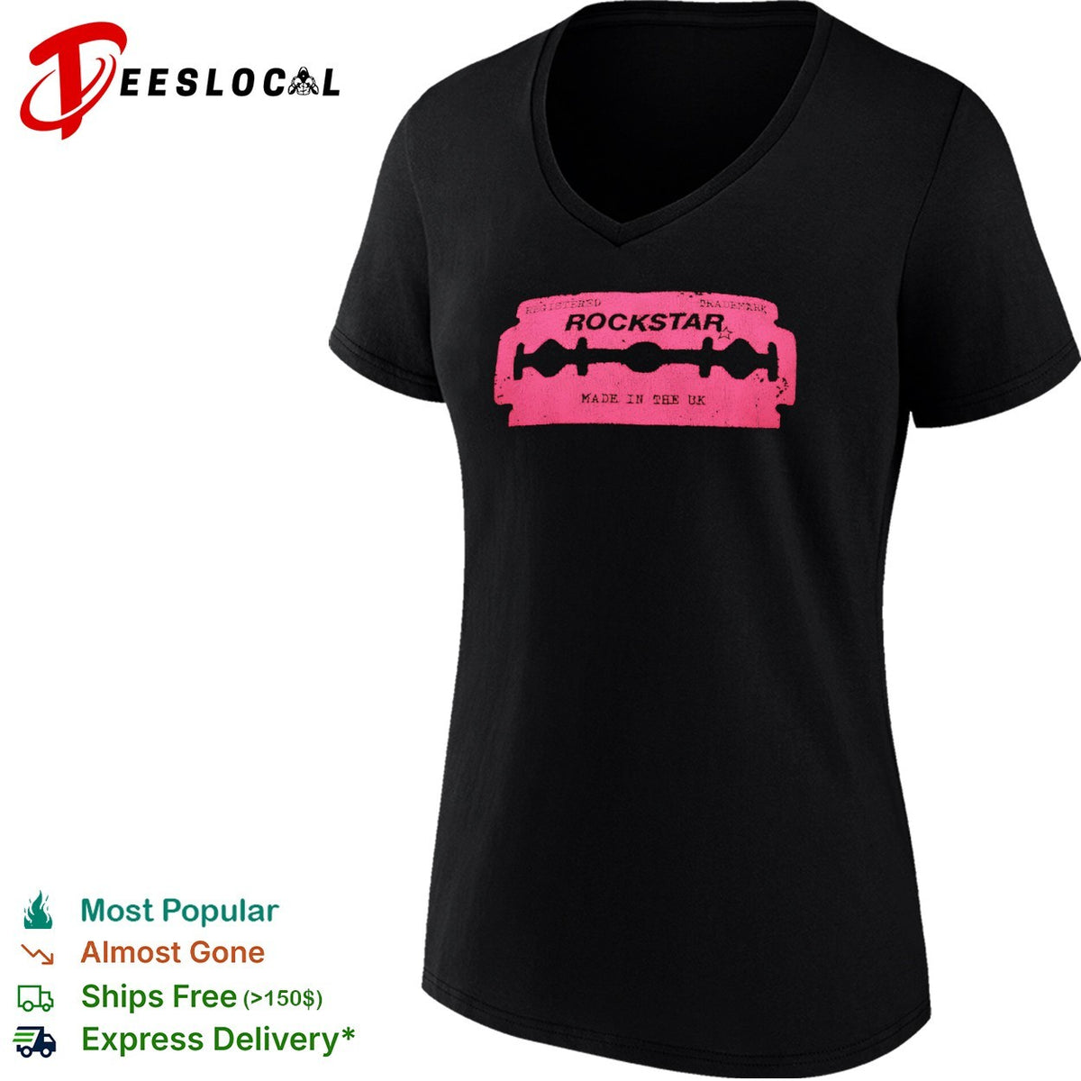 Rockstar registered trademark made in the UK razor blade shirt