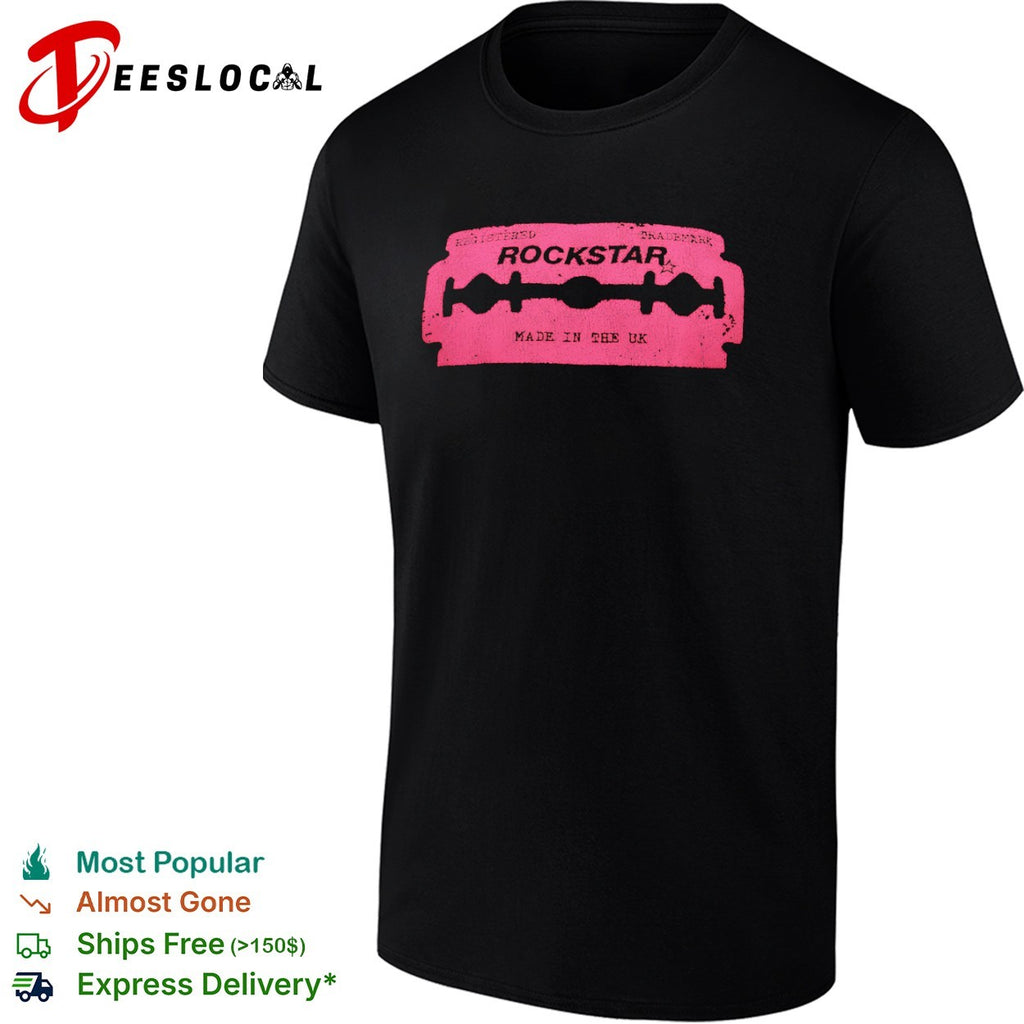 Rockstar registered trademark made in the UK razor blade shirt