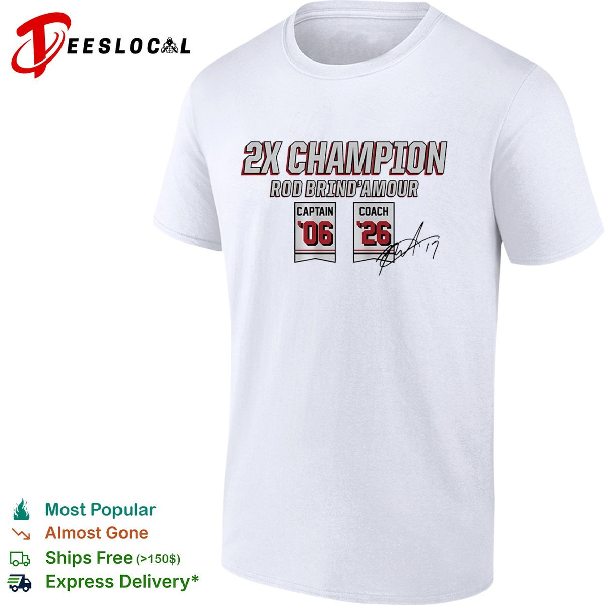 Rod Brind Amour Carolina Hurricanes 2X Champion Captain 06 Coach 26 NHL shirt